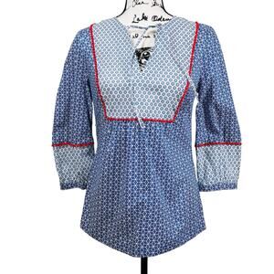 Boden blue Cora Mosaic Tile Boho Tunic Top Shirt Geometric size 6 ladies
